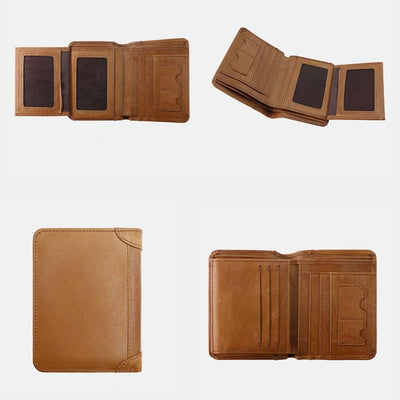 Large Capacity RFID Bifold Real Leather Wallet