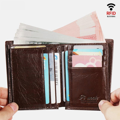 RFID Vertical Genuine Leather Multi-Slot Wallet