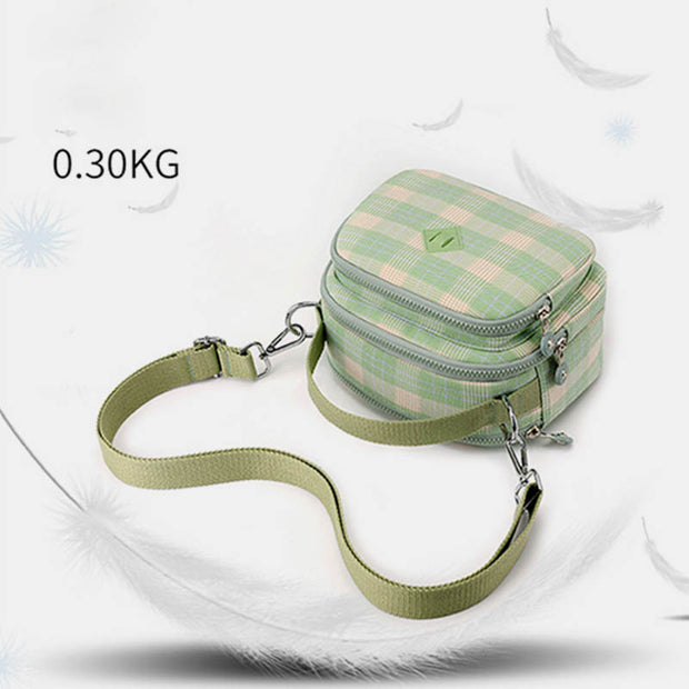 3 Layer  Nylon Crossbody Bag for Women Lightweight Plaid Printed Shoulder Bag