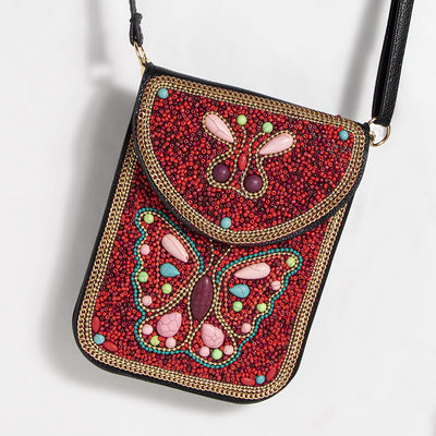 Bohemian Phone Bag Women Shell Flowers Pattern Magnetic Crossbody Bag