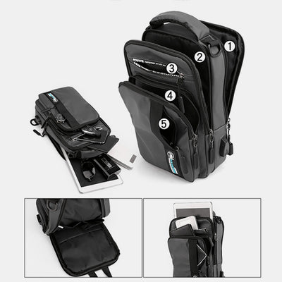 4 Way-use Lightweight Multi-Pocket Classic Sling Bag With USB Charging Port