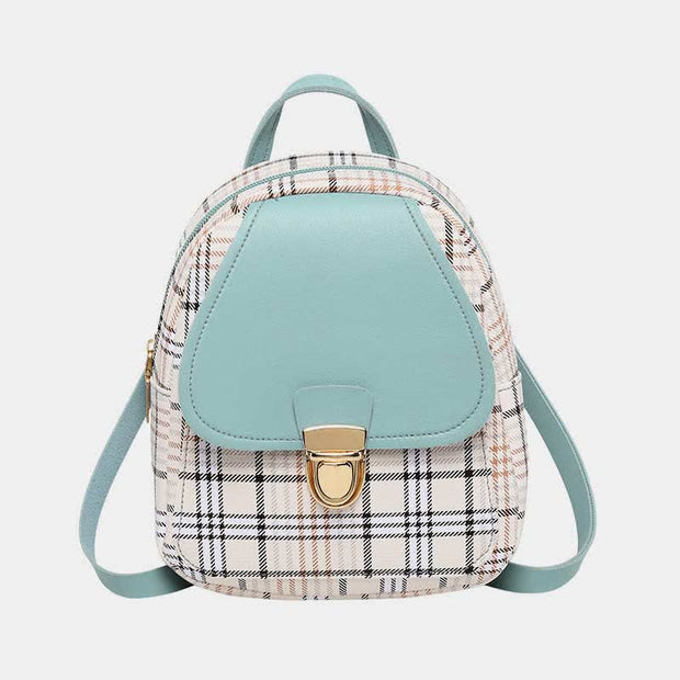 Mini Backpack for Women Girls Faux Leather Plaid Crossbody Bag