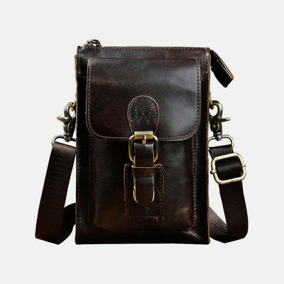 Genuine Leather Multifunction Waist Bag Crossbody Bag with Belt Loop