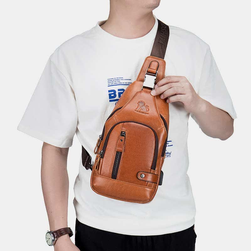 Genuine Leather Sling Bag Casual Outdoor Shoulder Backpack Chest Daypack