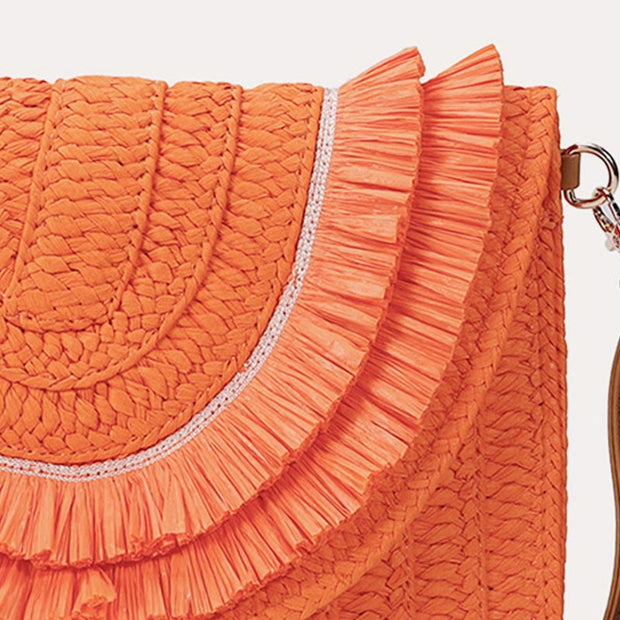 Tassel Beach Clutch for Women Raffia Woven Envelop Bag with Shoulder Strap