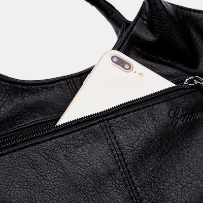 Soft Leather Handbags Stitching Solid Shoulder Bag