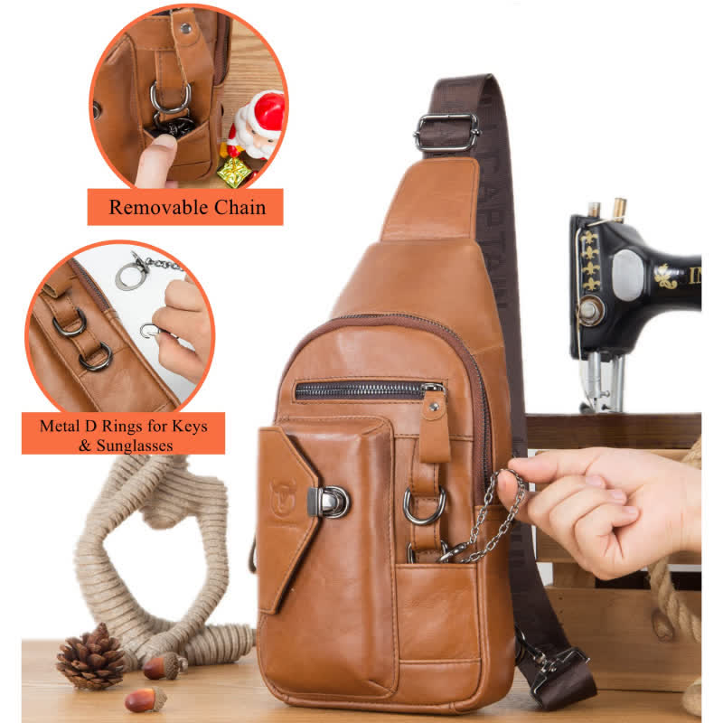 Sling Bag For Men Soft Layer Cowhide Leather Interlock Chest Bag