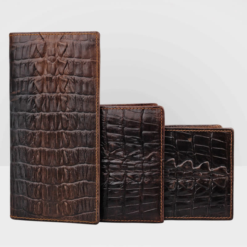 Real Leather Crocodile Engraved Wallet Retro Bifold Wallet