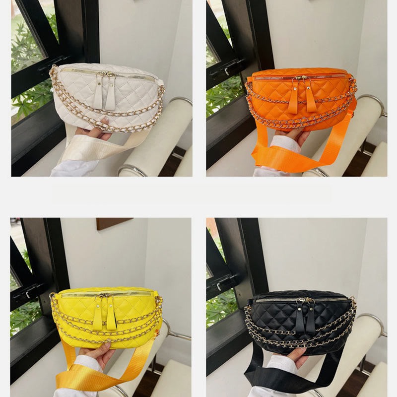 Rhomboid Quilted Chest Bag Women Chain Decor Waist Bag