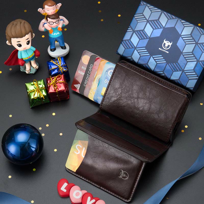 Wallet for Men Minimalist Telescopic PU Leather Card Holder Purse