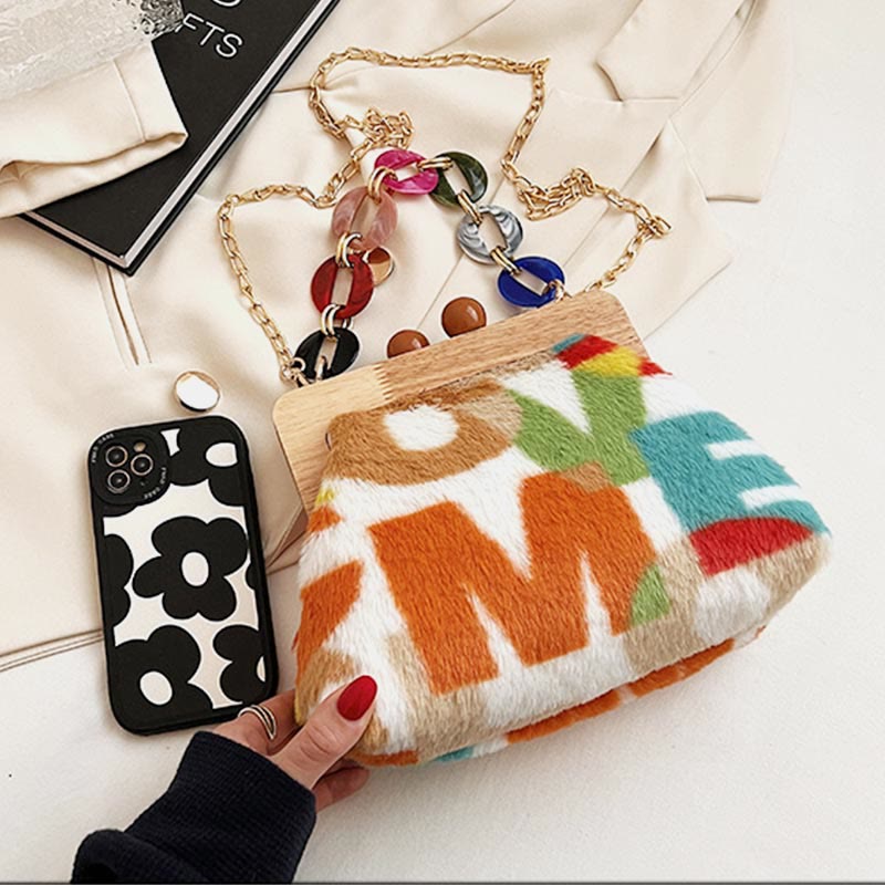 Soft Plush Bag For Women Detachable Chain Crossbody Fur Bag