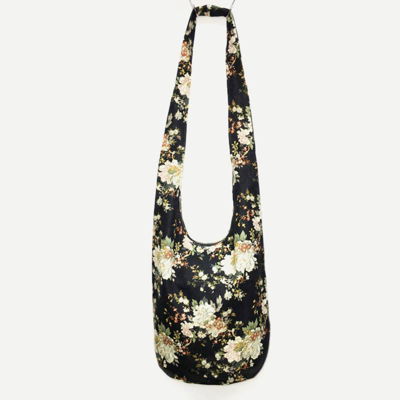 Shoulder Bag for Women Printing Flower Daily Cotton Crossbody Bag