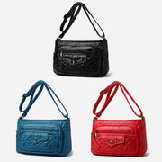 Soft Leather Crossbody Bag Women's Multiple Pocket Wide Strap Purse