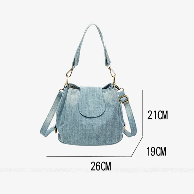 Denim Underarm Bucket Bag For Women Large Top Handle Bag