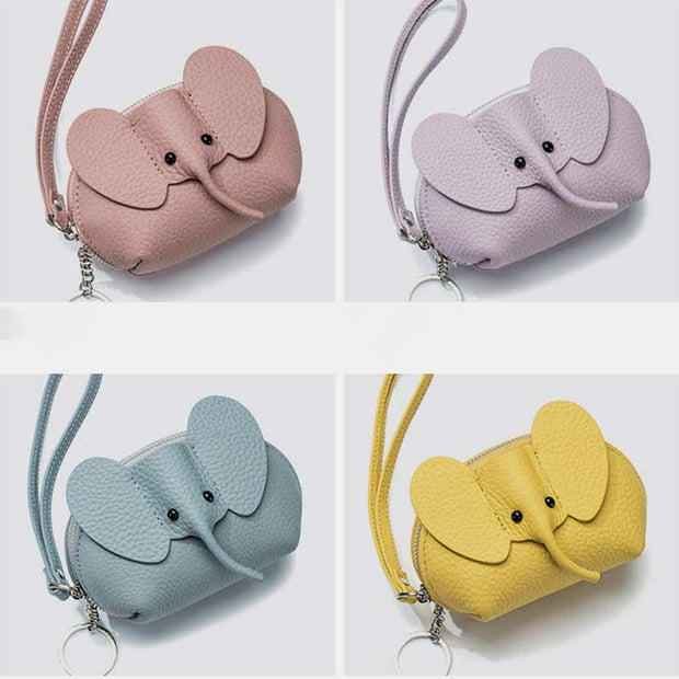 Women Small Coin Purse Elephant Leather Wallet Change Pouch Wristlet