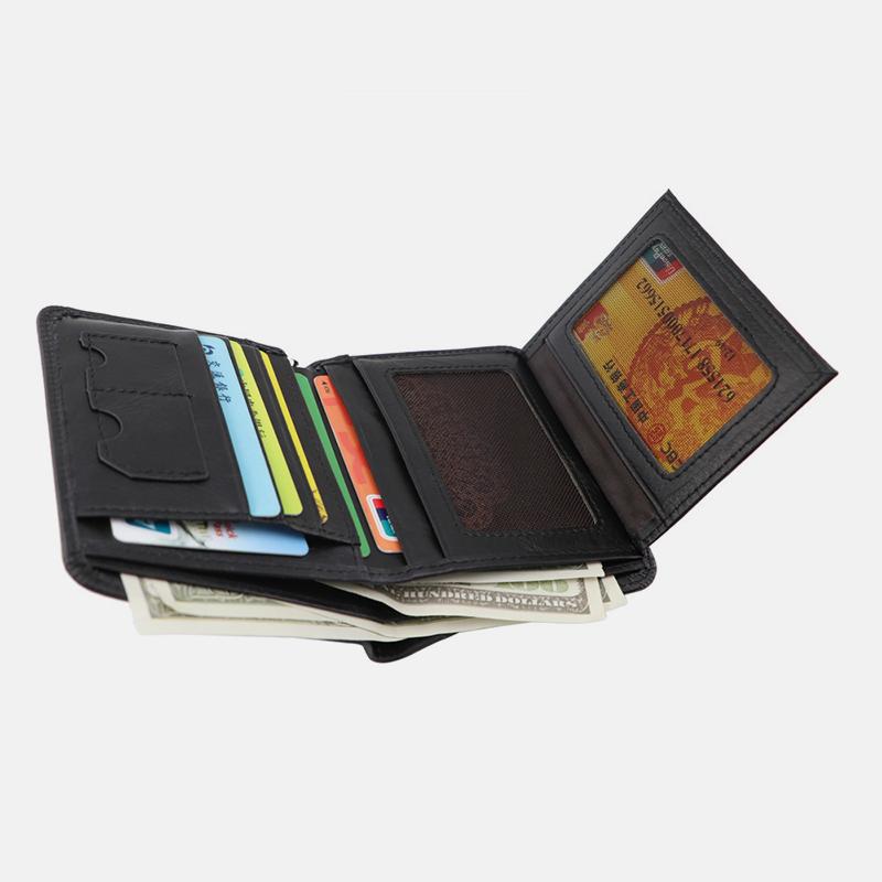 Large Capacity RFID Bifold Real Leather Wallet