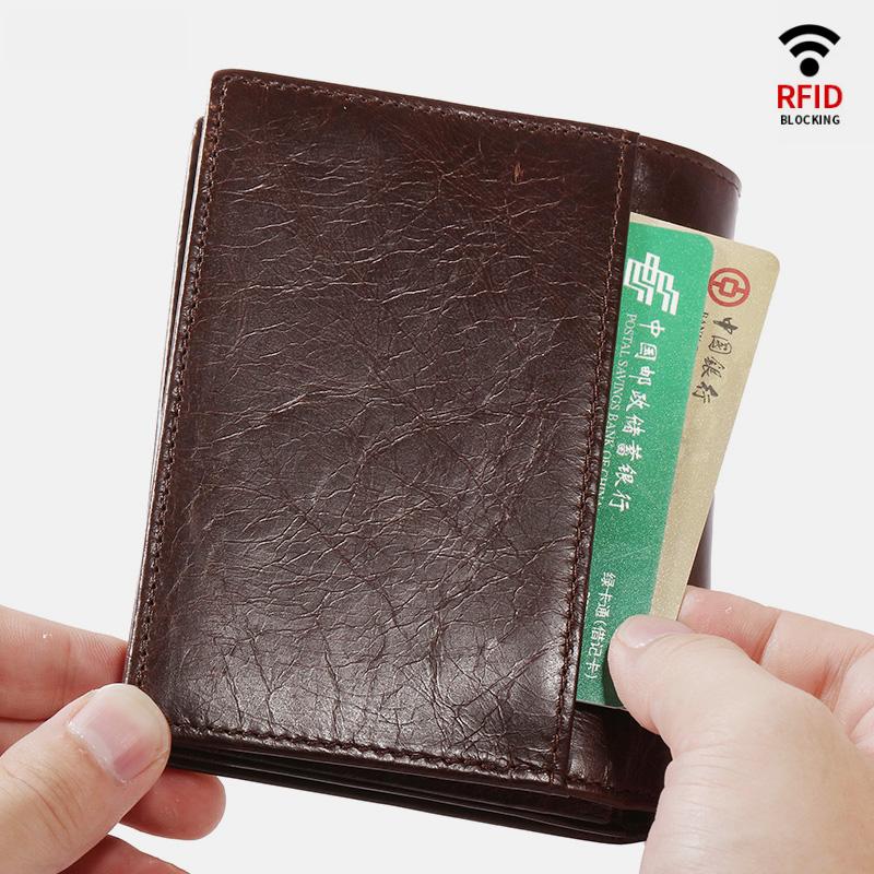 RFID Vertical Genuine Leather Multi-Slot Wallet