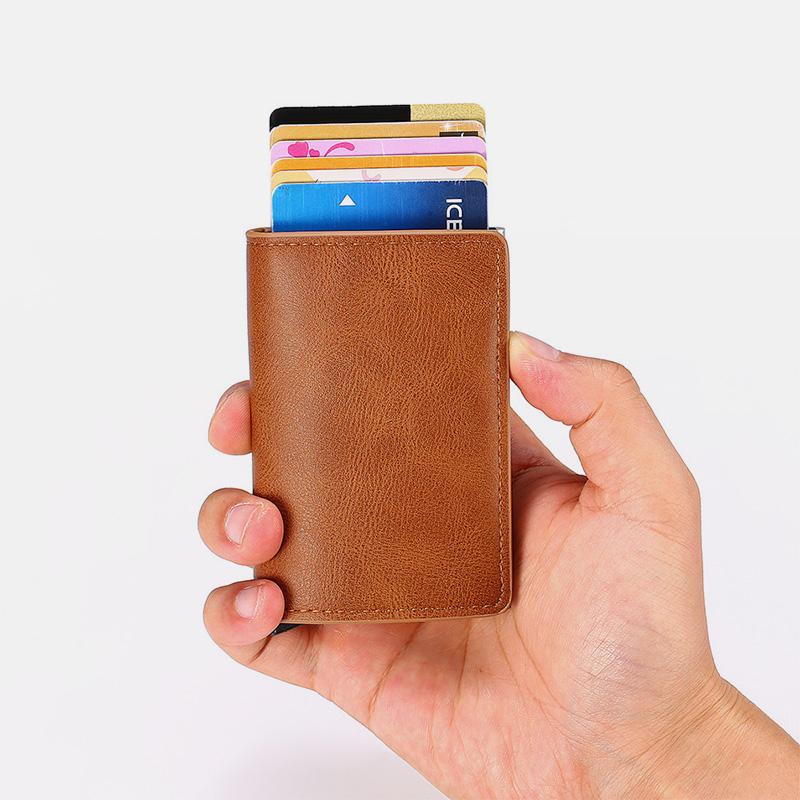 RFID Credit Card Holder With Hand-Push Metal Card Case