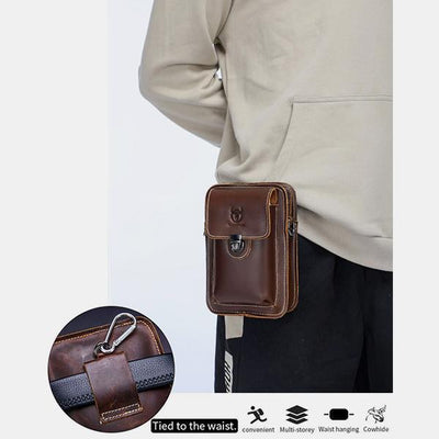 Genuine Leather Multifunctional Waist Messenger Bag with Belt Loop