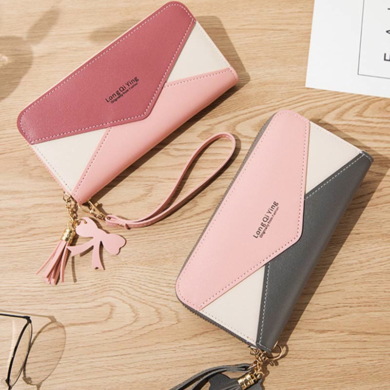 Long Zipper Money Clip Women Envelope Leather Phone Bag