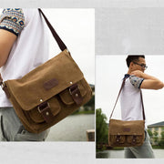 Canvas Messenger Bag for Men Multi-Pocket Vintage Crossbody Shoulder Bag