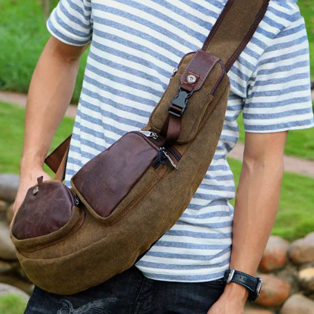 Sling Bag for Men Sport Brown Vintage Canvas Crossbody Backpack