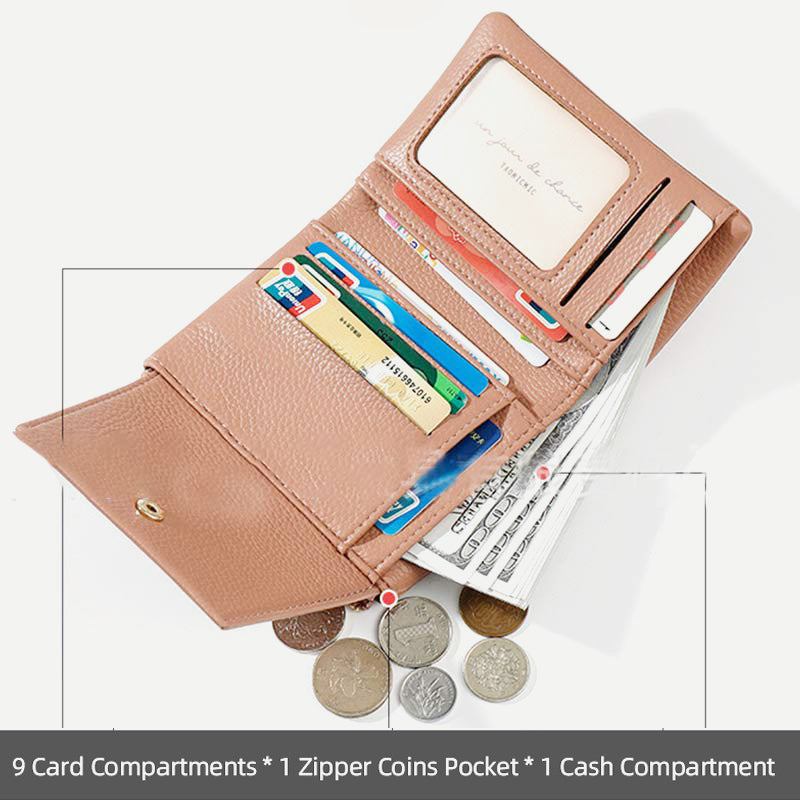 Mini Women Purse PU Bifold Short Wallet with MultIple Card Slots