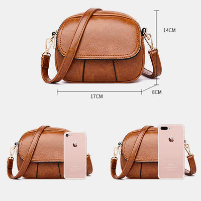 Triple Zip Small Crossbody Bag Leather Handbag Shoulder Purses for Women