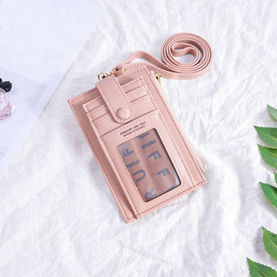 Hanging Card Holder Classic Solid Color Portable Leather Purse