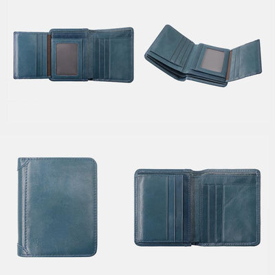 Large Capacity RFID Bifold Real Leather Wallet