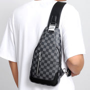 Double Layer PU Leather Sling Bag Plaid Crossbody Bag