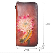 Wallet for Women Multi-Slot Leather Vintage Printing Flower Cash Purse