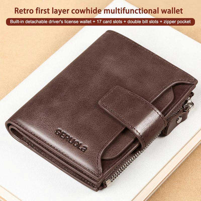 RFID Men's Real Cowhide Detachable Short Wallet