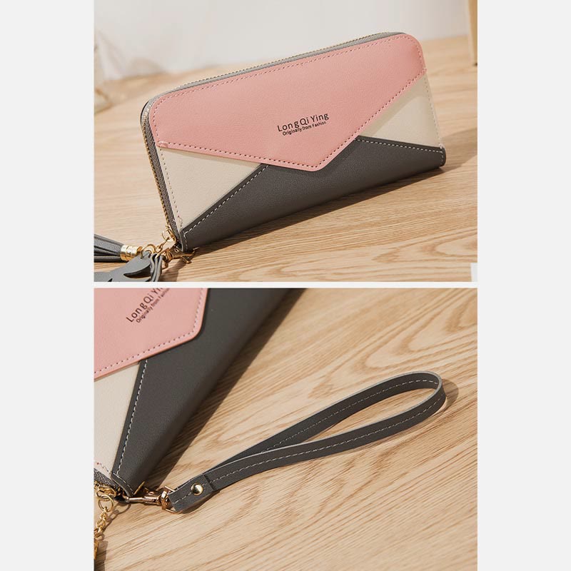 Long Zipper Money Clip Women Envelope Leather Phone Bag