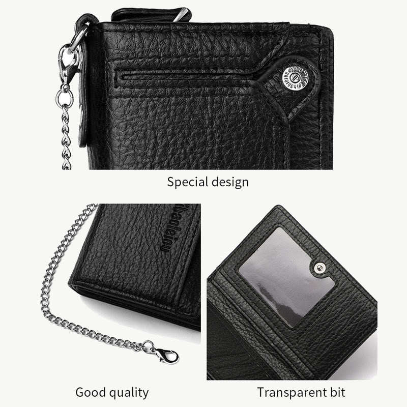 Antitheft Chain Wallet For Men Retro Leather Money Clip