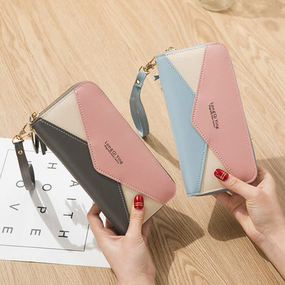 Long Zipper Money Clip Women Envelope Leather Phone Bag