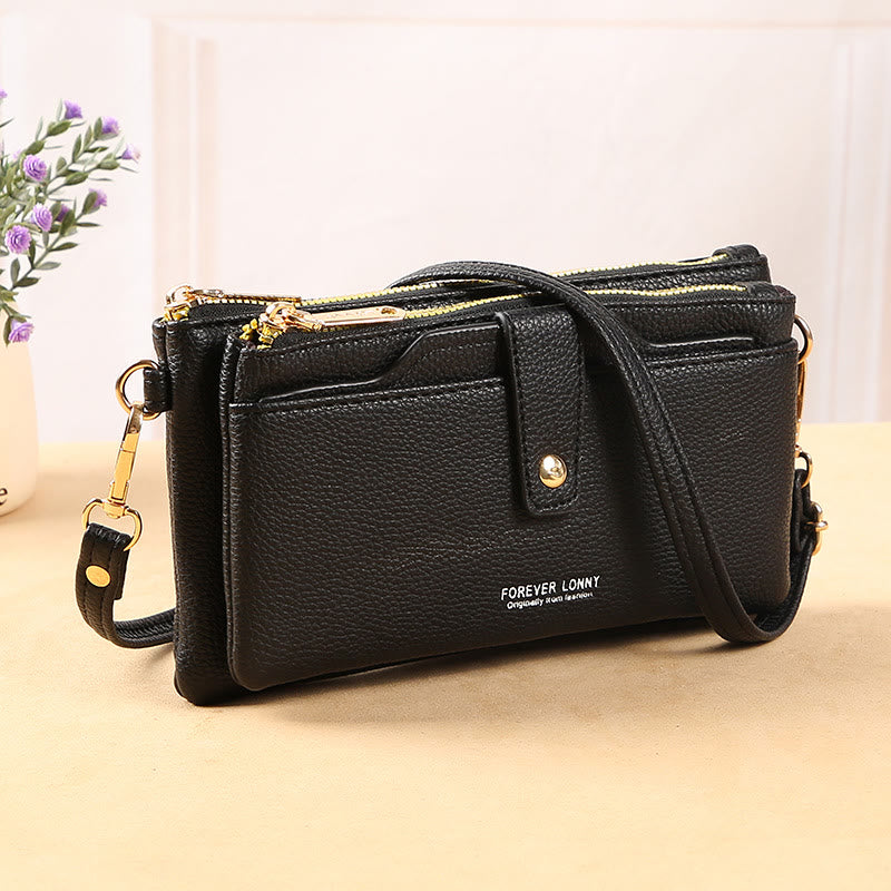 Double Compartment Phone Bag For Women Multifunctional Leather Crossbody Bag