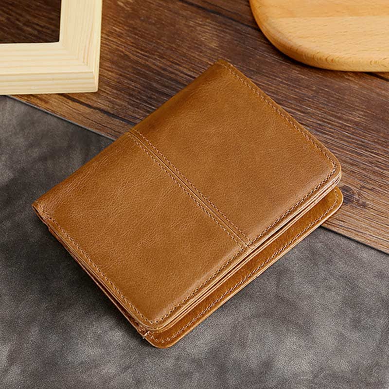 Men Bifold Wallet Real Leather RFID Blocking Short Wallet Coin Purse