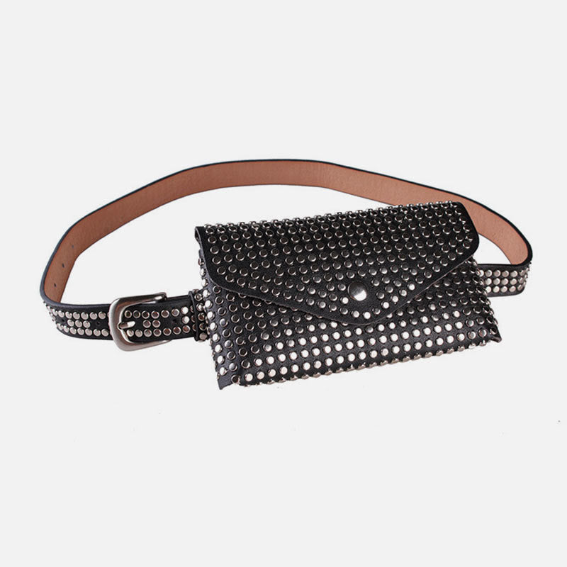 Punk Waist Bag For Women Sparkle Rivet Belt Bag