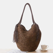 Large Soft Hand-Woven Straw Boho Bag Shoulder Tote Rattan Beach Bag