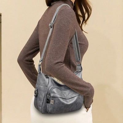 Double Compartment Crossbody Bag For Women Simple Elegant Leather Purse