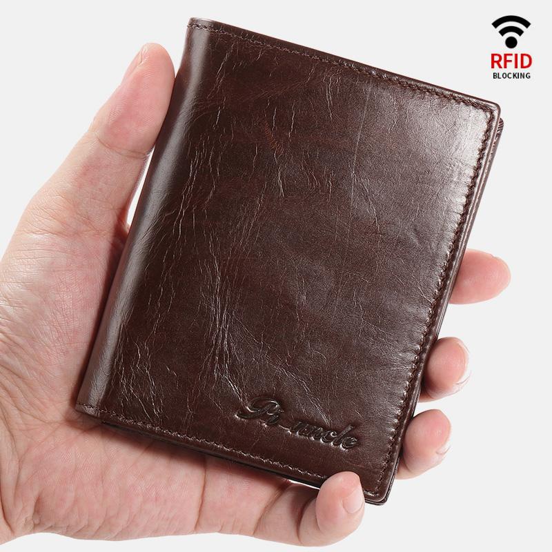 RFID Vertical Genuine Leather Multi-Slot Wallet