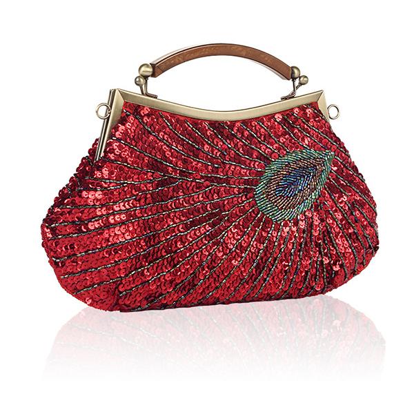 Hand-Made Beaded Clutch Peacock Sequin Bag