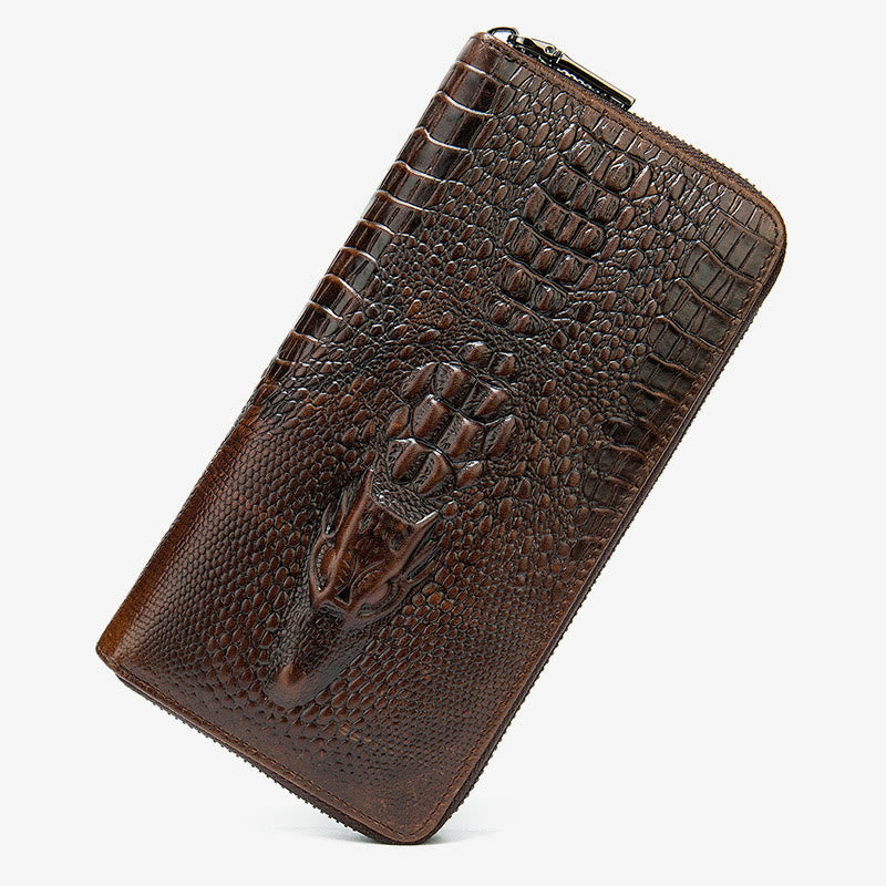 Mens Crocodile Print Wallet Business Genuine Leather Long Purse