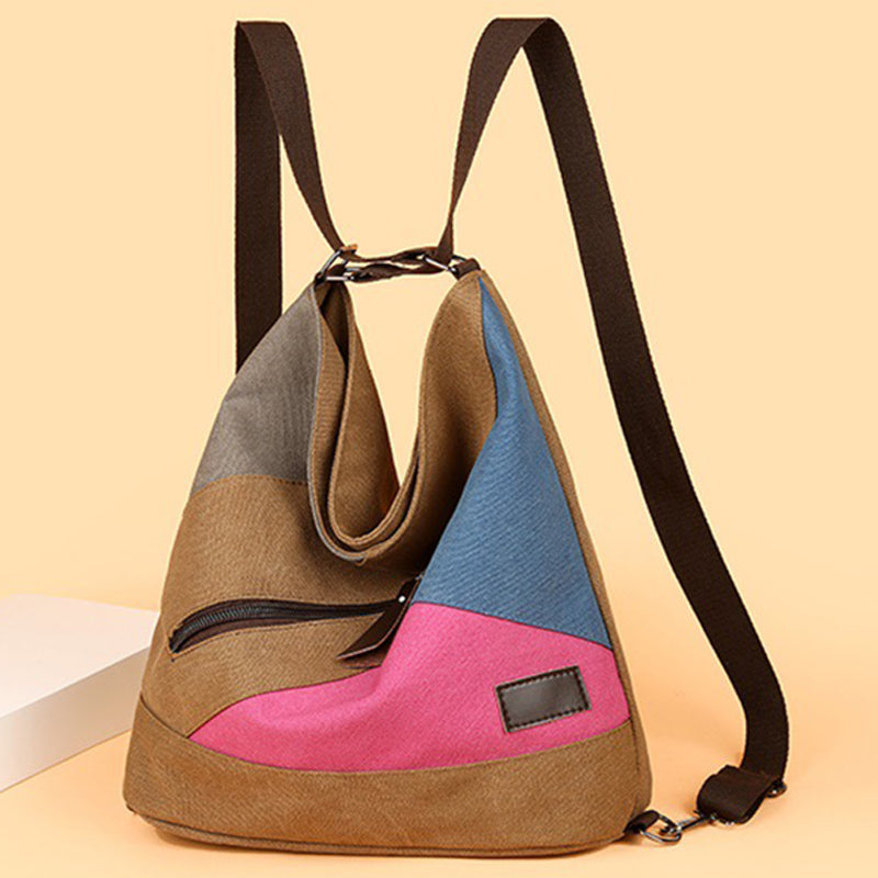 Women's Tote Canvas Backpack for Color Block Shoulder Hobo Bag Rucksack