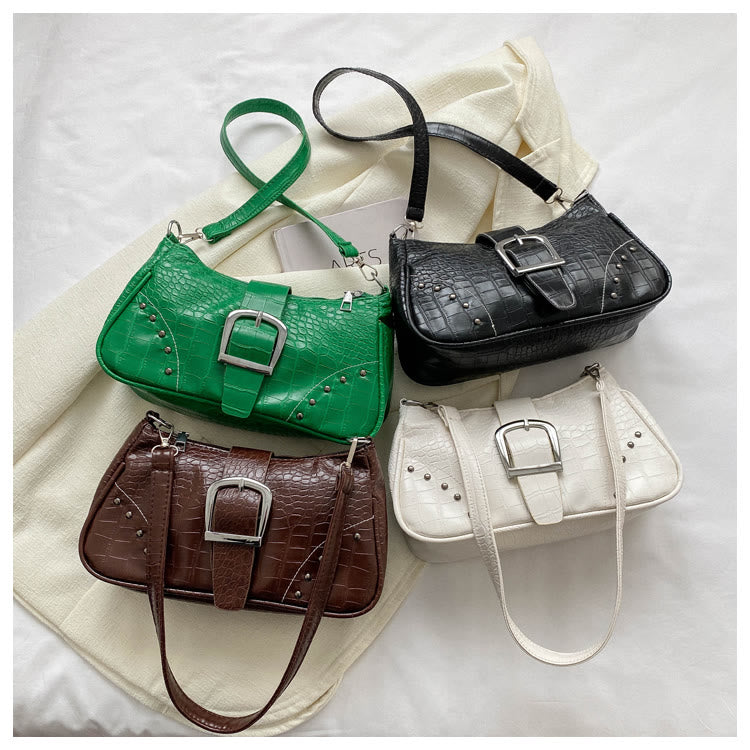 Crocodile Pattern Leather Shoulder Bag For Dating Retro Style