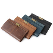 Retro Clutch Handbag for Women RFID Blocking Long Oil Wax Leather Wallet