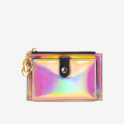 Iridescent Laser Minimalist Card Holder Coin Pouch Wallet for Women Girls