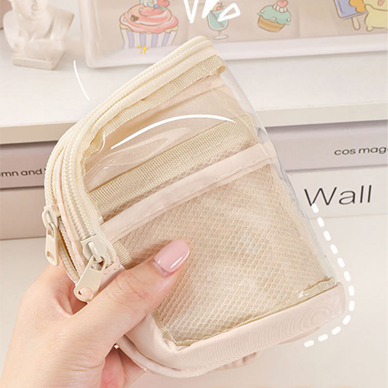 Pencil Case For Students Three Layer Transparent Simple Storage Case