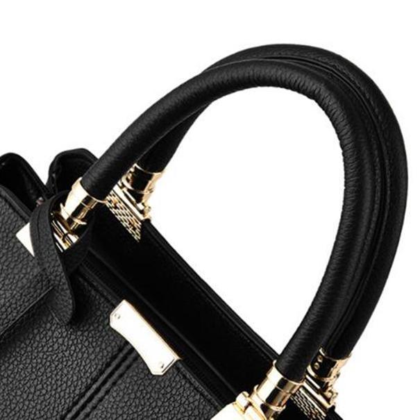 Triple Compartment Metal Decor Top-Handle Satchel Shoulder Crossbody Bag